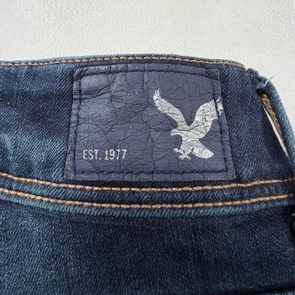 American Eagle Kick Boot Jeans Dark Wash Super Stretch Raw Hem 10 Long Womens - Picture 12 of 12